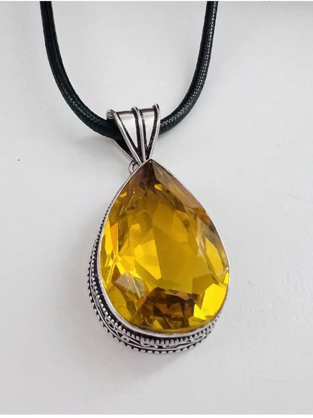 925 Sterling Silver Citrine Teardrop Necklace Gemstone Womens Jewelry